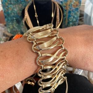 Gold Wave Cuff Bracelet with Organic Design